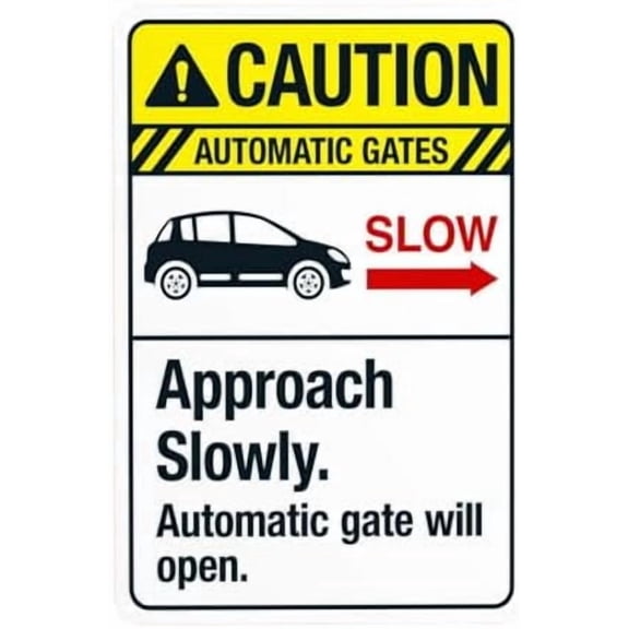2 Pack Automatic Gate Approach Slowly Gate Will Open Warning Sign, Gate Metal Signs for Business Home Outdoor Indoor Road Yard Garage Street Wall Caution Custom Decor 8 x 12 Inch