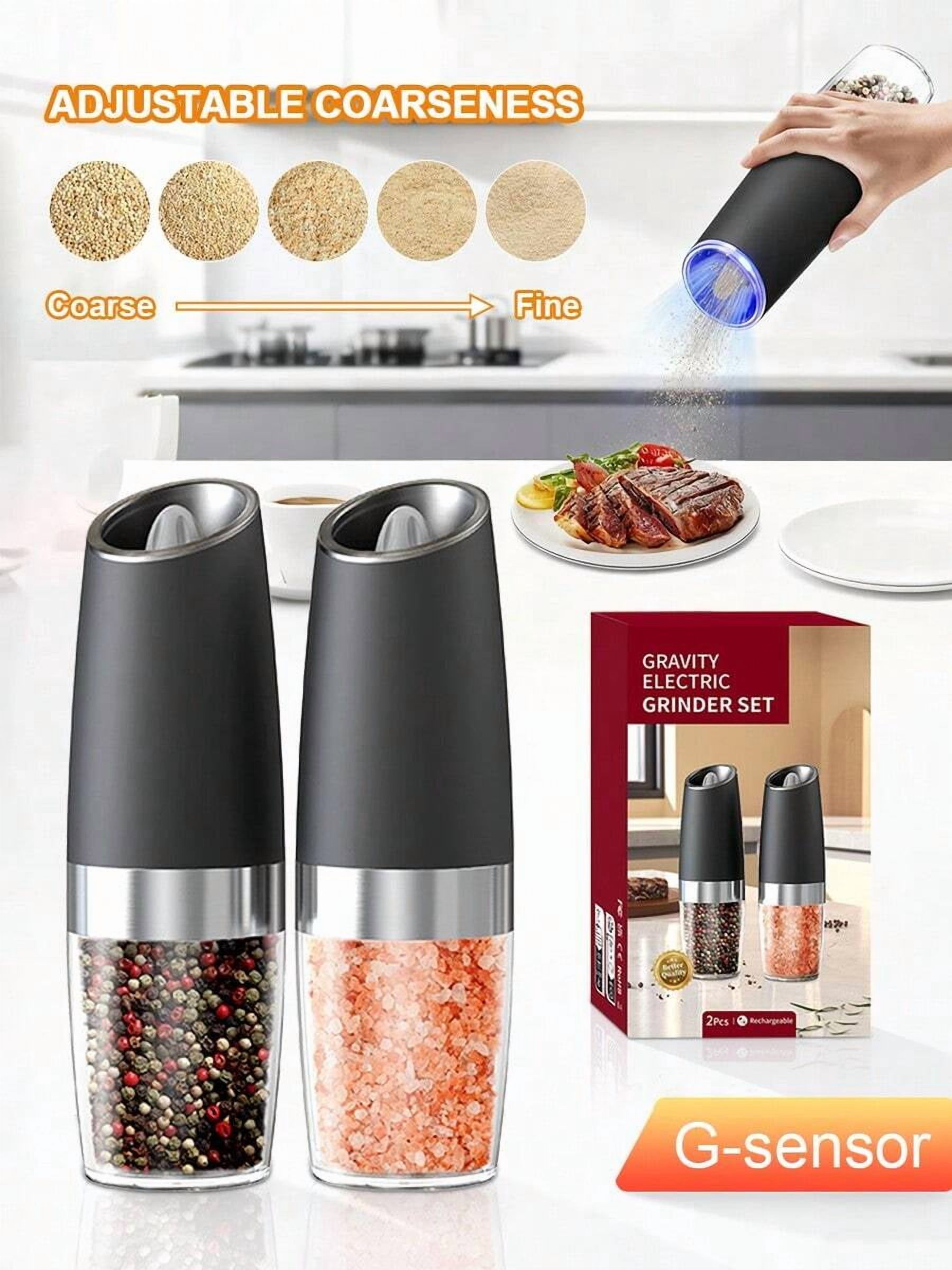 2-Pack Automatic Gravity Induction Grinder - LED Salt & Pepper Shaker ...