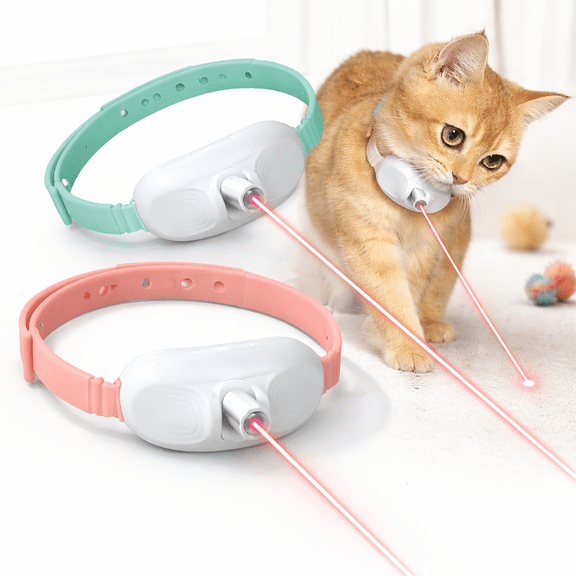 2 Pack Automatic Laser Cat Collar Toy, USB Rechargeable Wearable Infrared Interactive Kitten Toy, Hands-Free Auto Laser Pet Toy for Cat Anxiety Relief & Daily Exercise