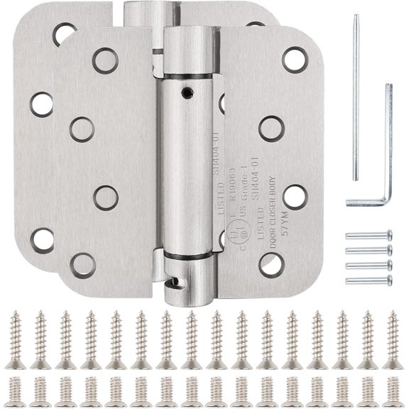 2 Pack Automatic Self-Closing Door Hinges Satin/Brushed Nickel Spring Hinge Auto Soft Close Hinges for Doors 5/8" Radius Fire Front Interior Door Hinge Bathroom Pantry Laundry Basement
