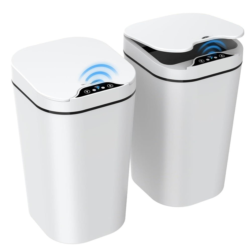 2 Pack Automatic Small Bathroom Trash Can with Lid - 2.5 Gallon ...