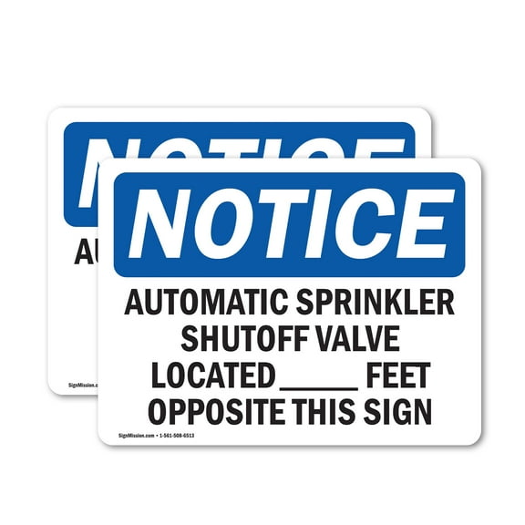 (2 Pack) Automatic Sprinkler Shutoff Valve Located OSHA Notice Sign