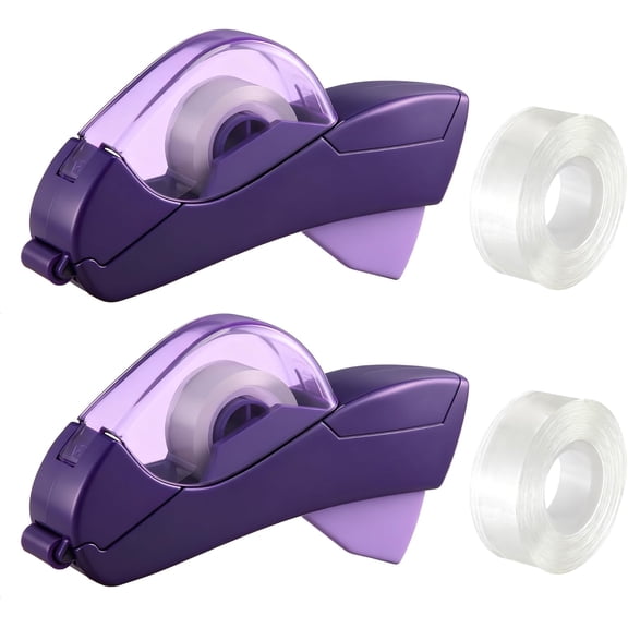 2 Pack Automatic Tape Dispenser, All Inclusive Handheld Packaging Tape Dispenser Gun for Gift Wrapping, DIY Projects, Easy to Cut & Safe, Purple