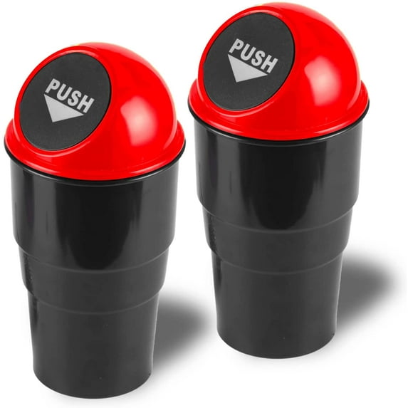 2 Pack Automotive Cup Holder Garbage, Mini Car Trash Can, Small Automatic Portable Trash Can for Car, Home, Office (Red)