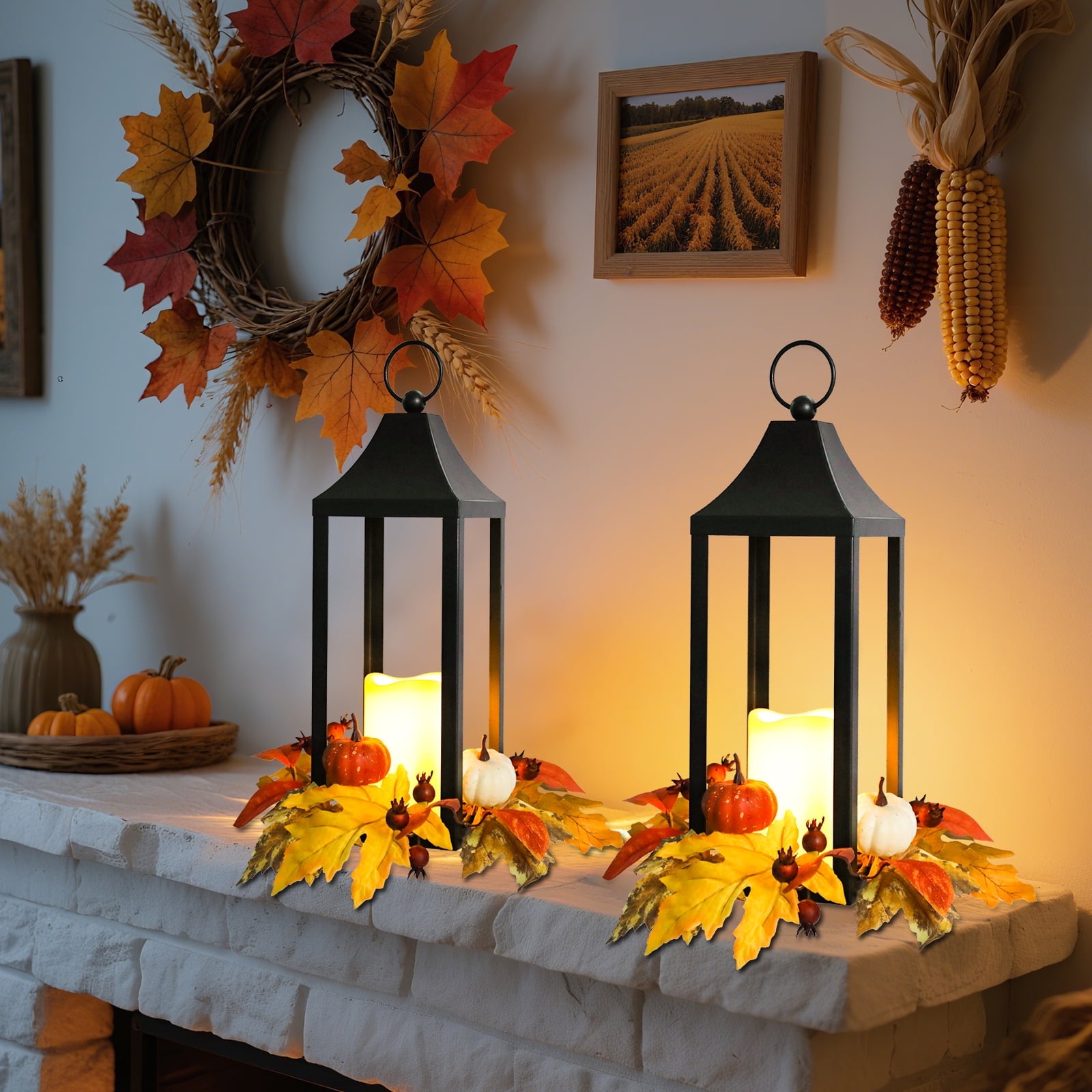 2 Pack Autumn Harvest LED Candle Lanterns,Metal Lantern with Removable Fall  Foliage, Pumpkins \u0026 Berries–Festive Metal Lanterns for  Porch,Yard,Thanksgiving Decor - Walmart.com, image size:1600x1600