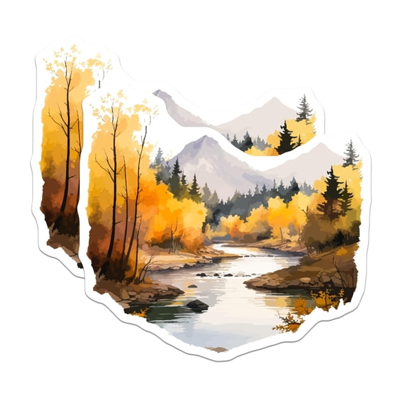 (2 Pack) Autumn Mountain River Magnets - Fall Landscape Scene - Nature Inspired Refrigerator Decor - 5 Inches On Longest Side - Thick Durable Magnet - Made in USA - MAG20114