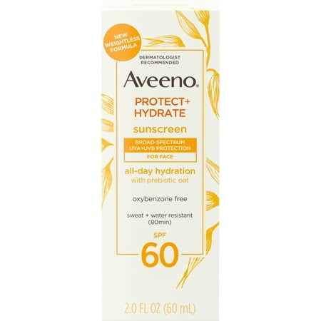 2 Pack - Aveeno Protect + Hydrate Moisturizing Face Sunscreen Lotion with Broad Spectrum SPF 60, 2 fl. oz 1 ea