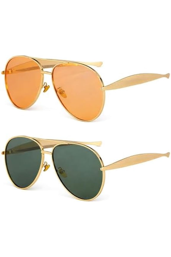 2 Pack Aviator Sunglasses Women Men Metal Frame UV400 Driving Fishing Outdoor