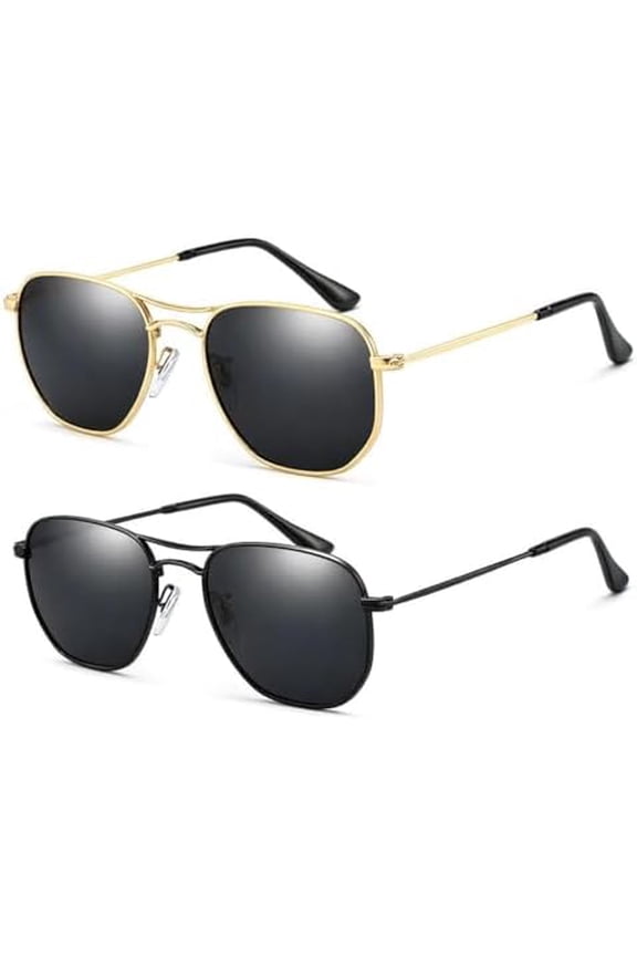 2 Pack Aviator Sunglasses for Men Women, Classic Pilot Metal Frame Fashion Sun Glasses