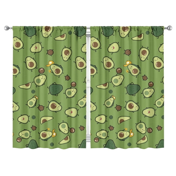 2 Pack Avocado Print Kitchen Curtains 52x84 Inch - Cute Kawaii Green Fruit Pattern Semi-Sheer Rod Pocket Tier Curtains for Farmhouse Window Treatment, Aesthetic Design for Avocado Lovers, Set of 2