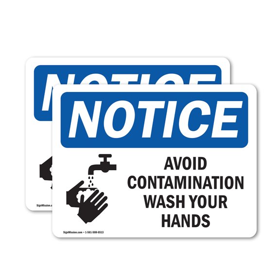 (2 Pack) Avoid Contamination Wash Your Hands OSHA Notice Sign 14 Inch X 10 Inch Vinyl Label Decal Sticker Weather Resistant, UV Protected for Workplace, Business, and Construction Site,