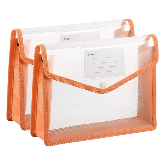 2 Pack B5 Plastic File Folders with Snap Closure, Orange, Horizontal