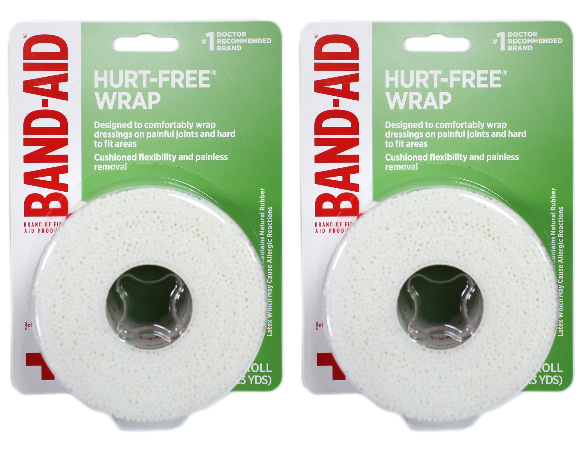2 Pack - BAND-AID First Aid Hurt-Free Wrap, Medium 2 inch X 2.3 Yards Each