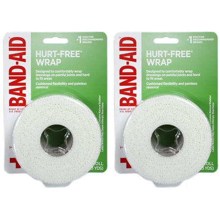 2 Pack - BAND-AID First Aid Hurt-Free Wrap, Medium 2 inch X 2.3 Yards Each