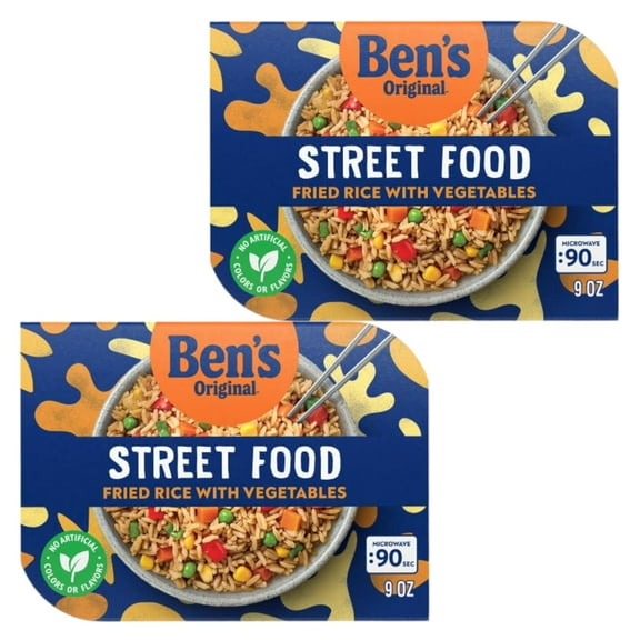 ( 2 Pack ) BEN'S ORIGINAL Street Food Fried Rice with Vegetables, Prepared Entre, Microwave in 90 Seconds, 9 oz