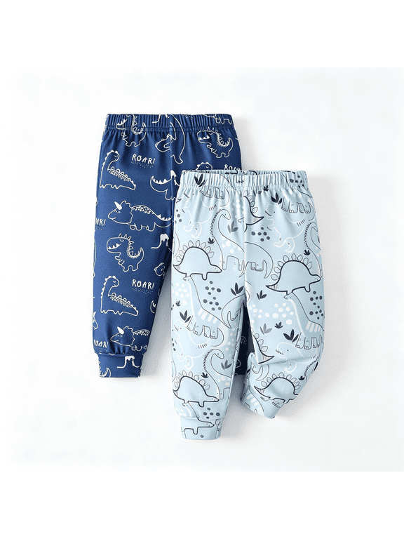 2-Pack Baby Boys Jogger Pants Soft Stretch Cotton Solid Color Elastic Waist Casual Bottoms Black,Gray,Green,Navy,Cream.Size 6M-4Y