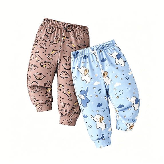 2-Pack Baby Boys Jogger Pants Soft Stretch Cotton Solid Color Elastic Waist Casual Bottoms Black,Gray,Green,Navy,Cream.Size 6M-4Y