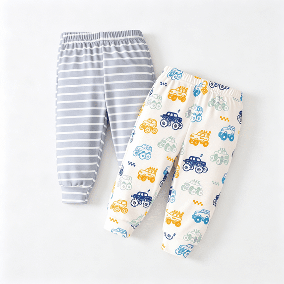 2-Pack Baby Boys Jogger Pants Soft Stretch Cotton Solid Color Elastic Waist Casual Bottoms Black,Gray,Green,Navy,Cream.Size 6M-4Y