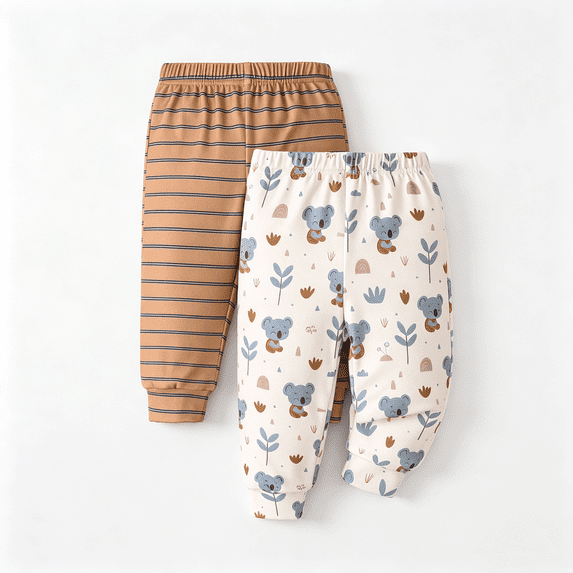 2-Pack Baby Boys Jogger Pants Soft Stretch Cotton Solid Color Elastic Waist Casual Bottoms Black,Gray,Green,Navy,Cream.Size 6M-4Y