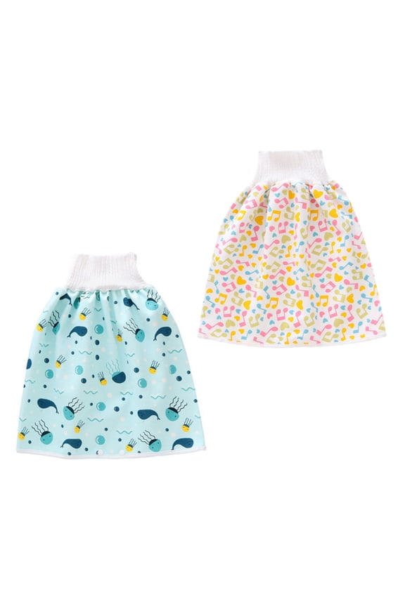2 Pack Baby Diaper Skirt,Washable Waterproof Toddler Potty Training Skirt Cotton Toilet Training Nappy Skirt for Baby Boys Girls Night Time Sleeping