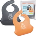 thumbnail image 1 of 2 Pack Baby Silicone Bibs with Food Catcher - Orange/Grey, 1 of 6