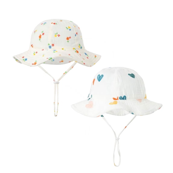 2 Pack Baby Sun Hat Infant Wide Brim Sun Protection Hats Summer Outdoor Adjustable Beach Bucket Hats 0-12 Months