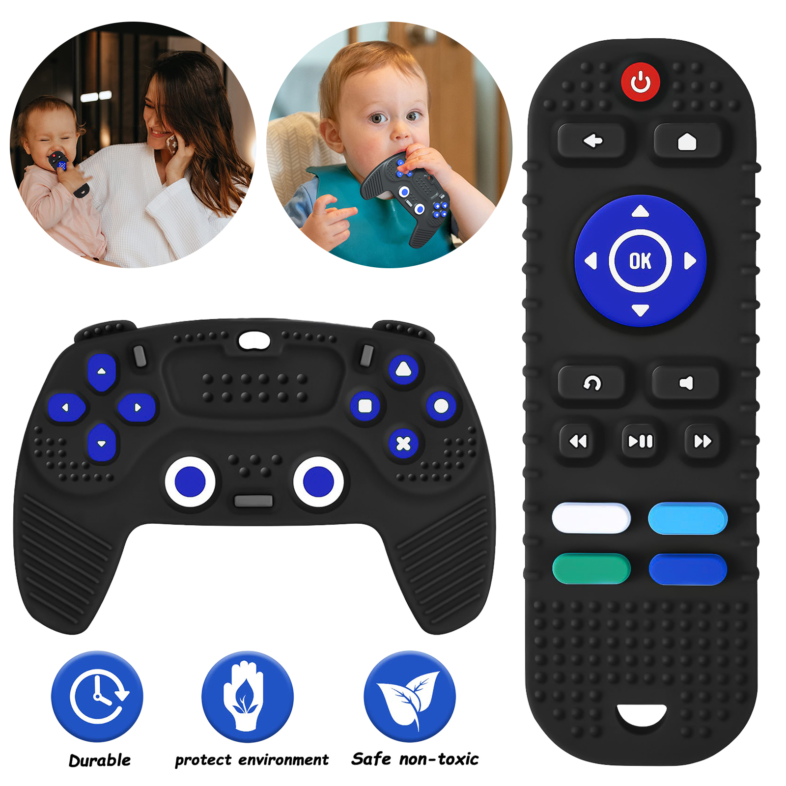 2 Pack Baby Teether Toys, TV Remote Control and Game Controller Shape