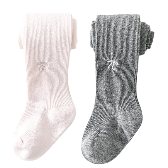 2 Pack Baby Toddler Girl's Tights Cable Knit Mesh Leggings Little Girl Seamless Stockings Bows Cotton Pantyhose, XXXXL(8-12 years), Pink + Dark Gray