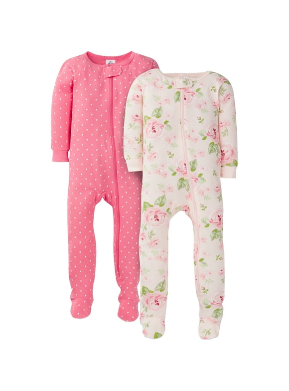 2-Pack Baby & Toddler Girls Rose Snug Fit Footed Cotton Pajamas