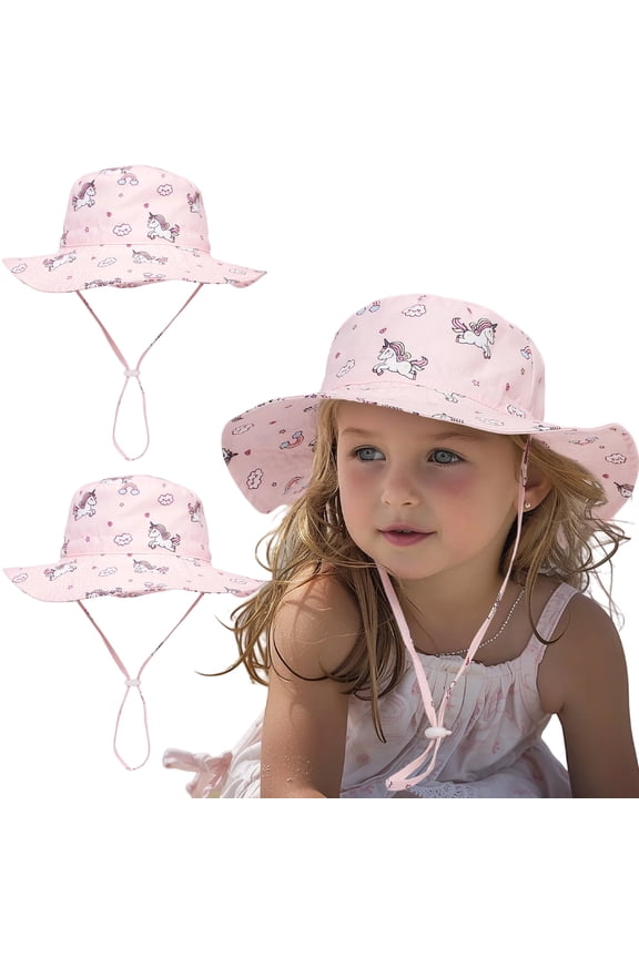 2 Pack Baby Toddler Sun Hat UPF 50+ Sun Protection Bucket Hats for Boys Girls Wide Brim Beach Hat Kids Bucket Hat Age 0-6 Years