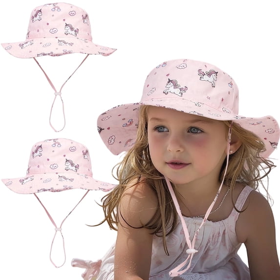 2 Pack Baby Toddler Sun Hat UPF 50+ Sun Protection Bucket Hats for Boys Girls Wide Brim Beach Hat Kids Bucket Hat Age 0-6 Years