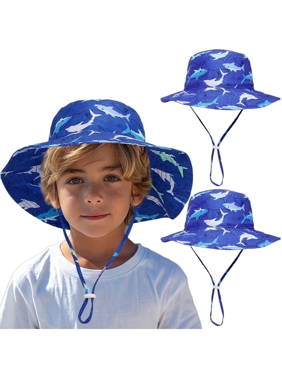 2 Pack Toddler Kids Sun Hat UPF 50+ Sun Protection Bucket Hats for Boys Girls Wide Brim Beach Hat Baby Bucket Hat Age 0-6 Years
