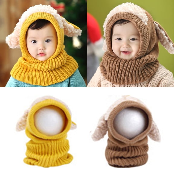 2 Pack Baby Toddler Winter Beanie Hat Warm Scarf Earflap Knitted Cap for Kids, Yellow & Coffee