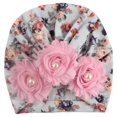thumbnail image 1 of 2 Pack Baby Turban Hats Floral Turban Bun Knot Baby Infant Beanie with Pearl Flower Baby Girl Soft Cute Toddler Cap for 1-3 Years, 1 of 1