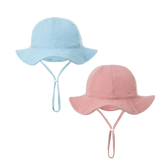 2 Pack Baby Unisex Sun Hats Summer Beach Wide Brim Bucket Hat UPF 50+ Sun Protection Solid Color for Infant Girl Boy 0-12 Months