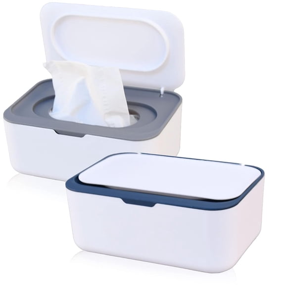 2 Pack Baby Wipes Dispenser Wipe Holder with Lids, Refillable Wipe Container Case for Bathroom Travel, Wipe Holder Keeps Wipes Fresh