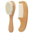 thumbnail image 1 of 2 Pack Baby Wooden Hair Brush and Comb Set, Soft Goat Hair for Cradle Cap, Gentle Massage and Grooming, 1 of 4