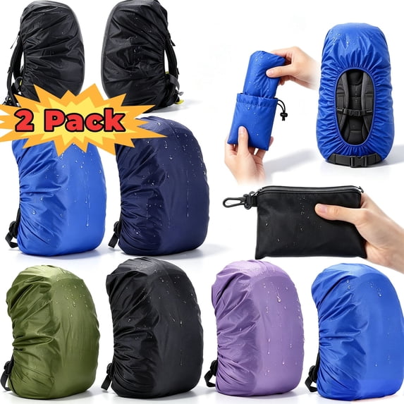 2 Pack Backpack Rain Cover, 100% Waterproof Ultralight Backpack Cover, Storage Pouch, Anti-Slip Cross Buckle Strap, for Hiking, Camping, Biking, Outdoor, Traveling, Sky Blue, S