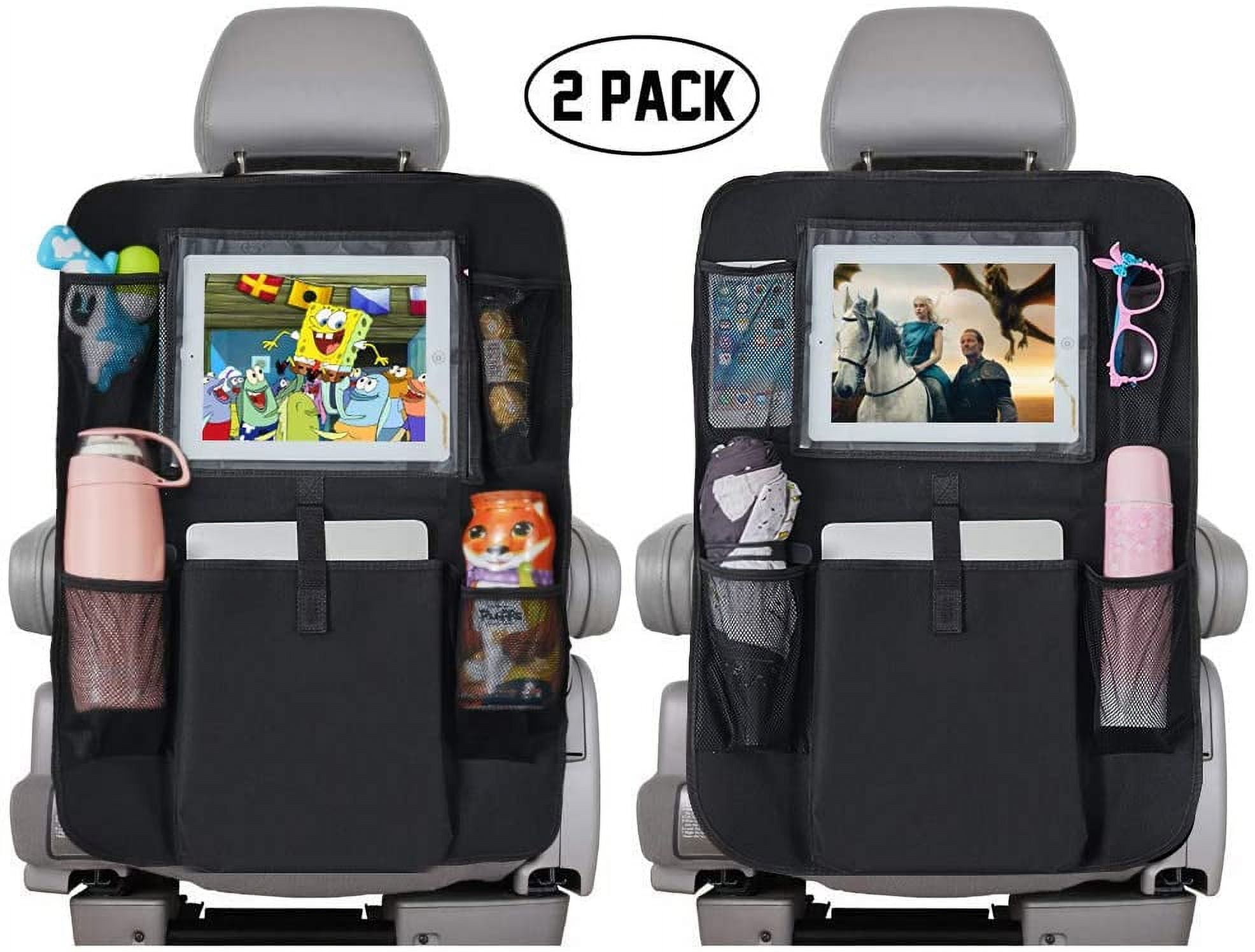 2 Pack Backseat Car Organizer for Kids, Kick Mats Cover Car seat Protector  with Touch Screen 10 Ipad Holder +5 Storage Pockets Vehicle Travel  Interior for Toddlers 