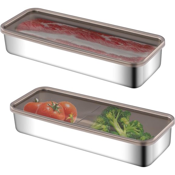 2 Pack Bacon Container for Fridge,Stainless Steel Airtight Deli Meat Box for Refrigerator,Fridge Organizers and Storage with Lids Stackable,Food Storage Container for Cheese(26.5*10*4.6cm)