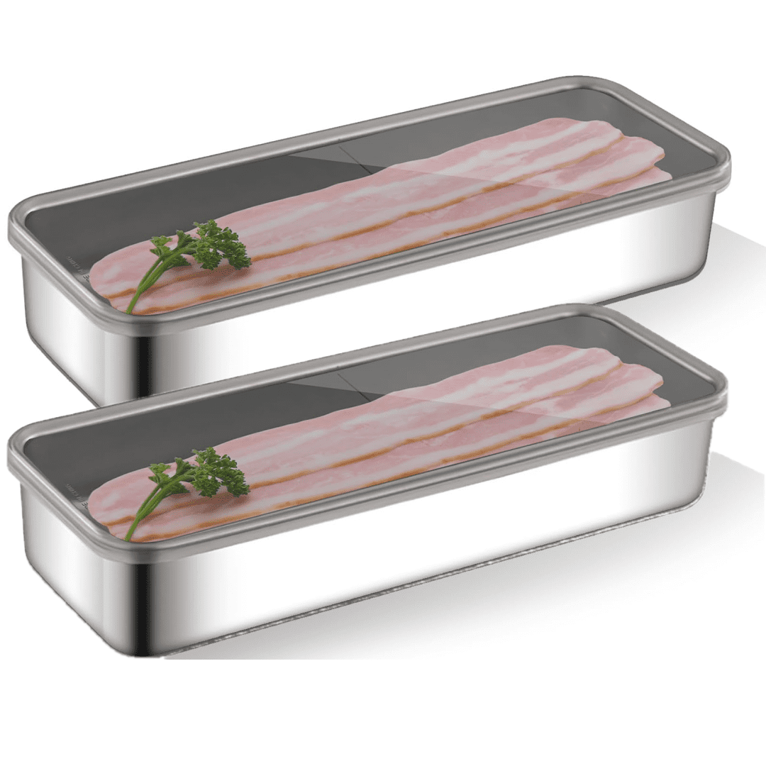 2 Pack Bacon Container for Refrigerator, 304 Stainless Steel Deli Meat ...