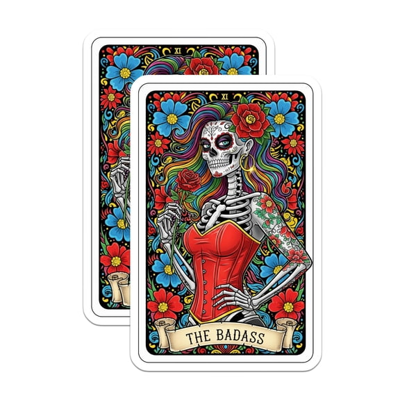 (2 Pack) Badass Calavera Stickers - Day of The Dead Decals - Sugar Skull Sticker Set - 5" On Longest Side - Sticks to Smooth Flat Surfaces - Made in USA - BMCS15246