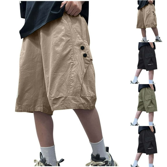 2 Pack Baggy Cargo Shorts for Boys with Pockets Size 5-15 Juniors Teens Kids Lightweight Solid Wide Leg Elastic Waist Hiking Athletic Workout Short