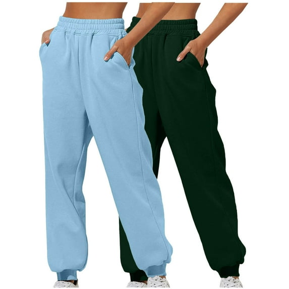 2 Pack Baggy Sweatpants For Women Casual Loose Solid Color Home Blue Pants And Sweatpants S-2XL