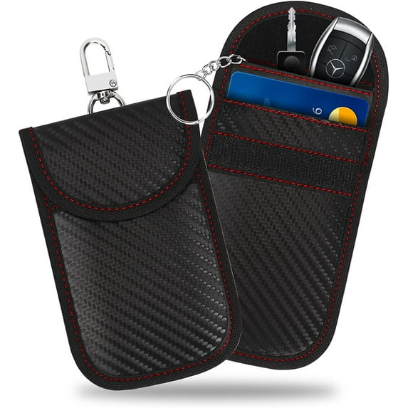 (2 Pack Bags for Key Fob Protector, Anti-Theft Key Fob Protector with Hook and Keyring, Key Fob Black Pouch for Car Security