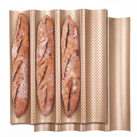 2 Pack Baguette Baking Pan, 4-Loaf Perforated Nonstick French Bread Pan, Stainless Steel Bakeware Tray for Sourdough & Italian Bread 15" x 13"