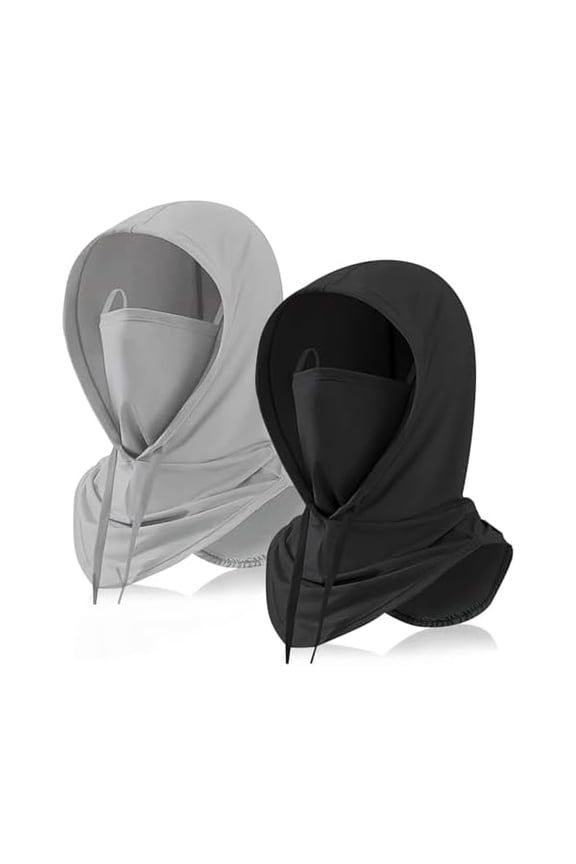 2 Pack Balaclavas Mask Full Head Sun UV Protection Hood Breathable for Men Women Cooling Summer Outdoors Cycling Motorcycle(Black and Light Gray), Large