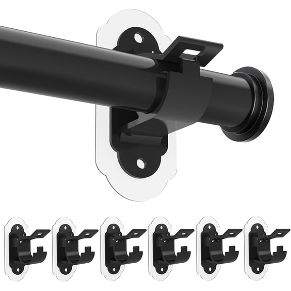 2-Pack Balck Self-Adhesive Curtain Rod Brackets No Drill Wall Hooks for Smooth Surfaces