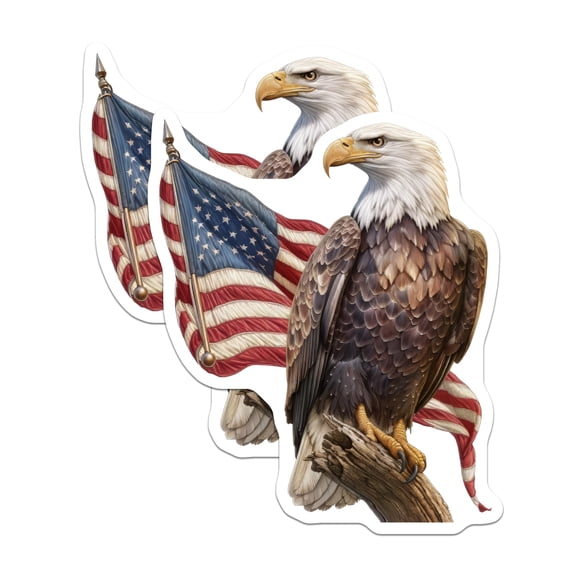 (2 Pack) Bald Eagle American Flag Stickers - USA Freedom Symbol - Patriotic America Decal - 5" On Longest Side - Sticks to Smooth Flat Surfaces - Made in USA - BMCS20352