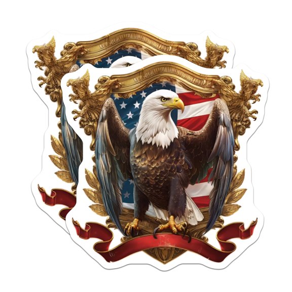 (2 Pack) Bald Eagle American Flag Stickers - USA Patriotic Emblem - Freedom Symbol Decals - 5" On Longest Side - Sticks to Smooth Flat Surfaces - Made in USA - BMCS20708